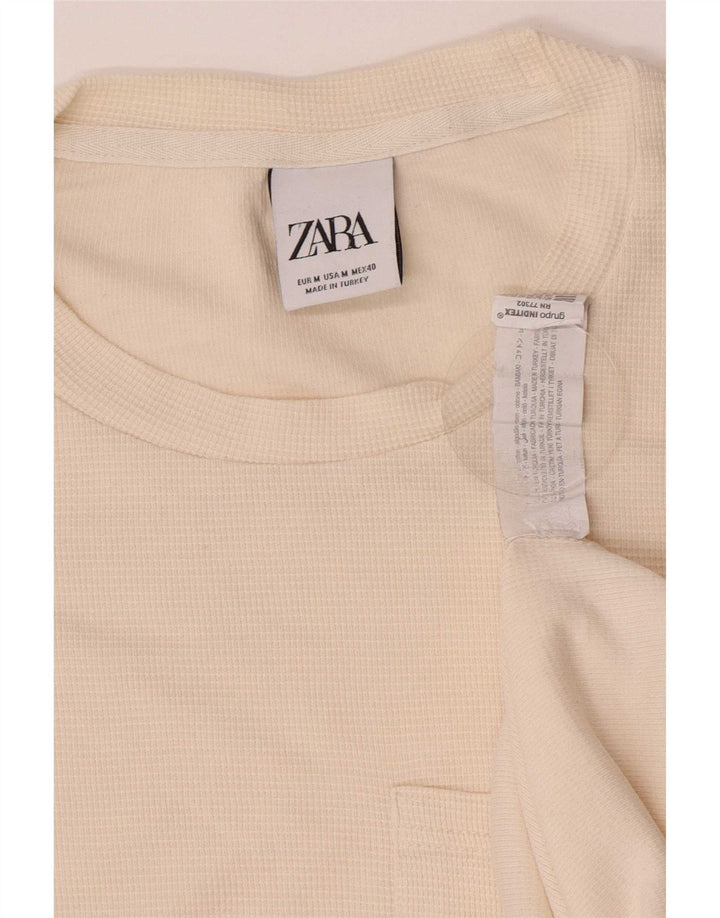 Zara Top masculino de manga comprida de algodão branco médio