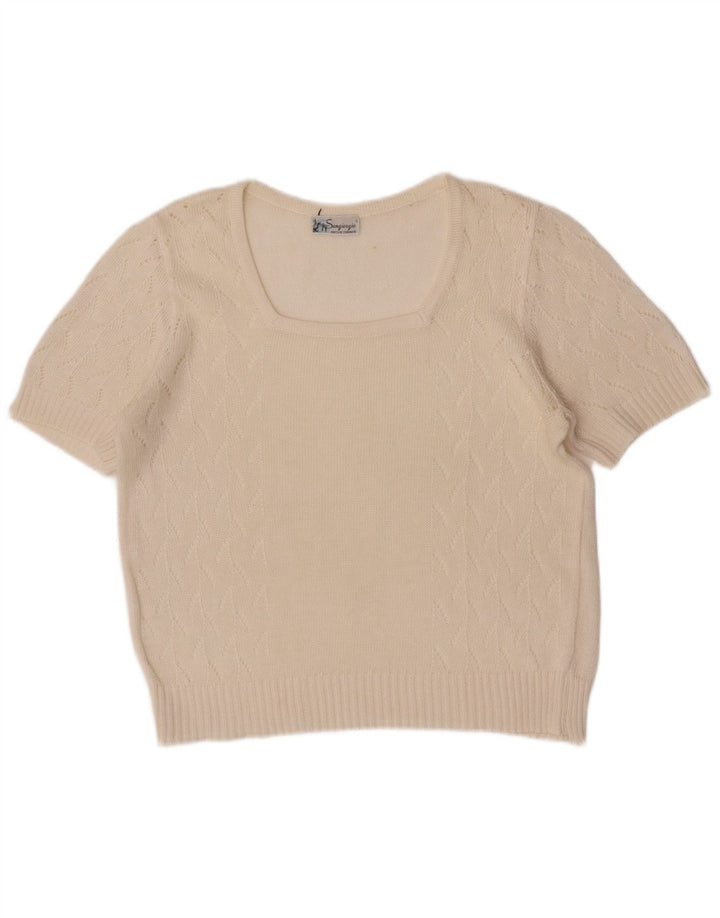 Blusa feminina regular de manga curta Sangiorgio UK 14 médio off white