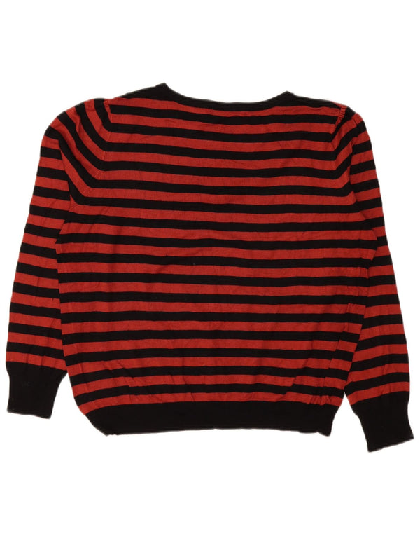 Suéter feminino Marks & Spencer com gola canoa UK 18 XL listrado vermelho