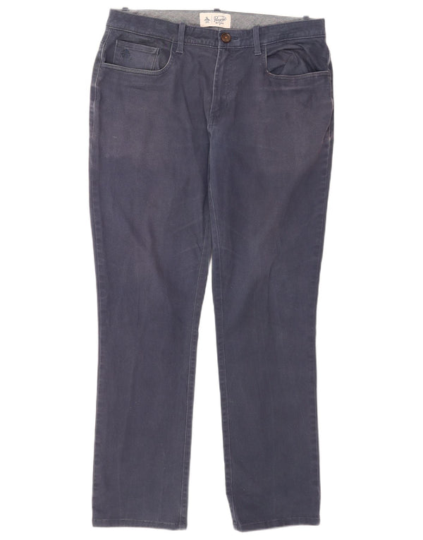 Penguin Calça masculina slim casual UE 48 médio W32 L31 algodão azul marinho