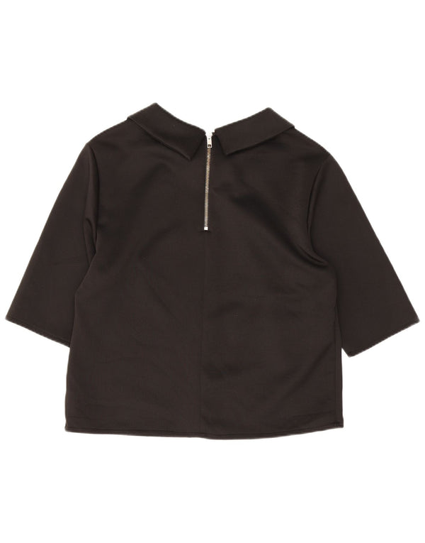 Zara Womens Crop 3/4 Sleeve Blouse Top UK 14 Large Black