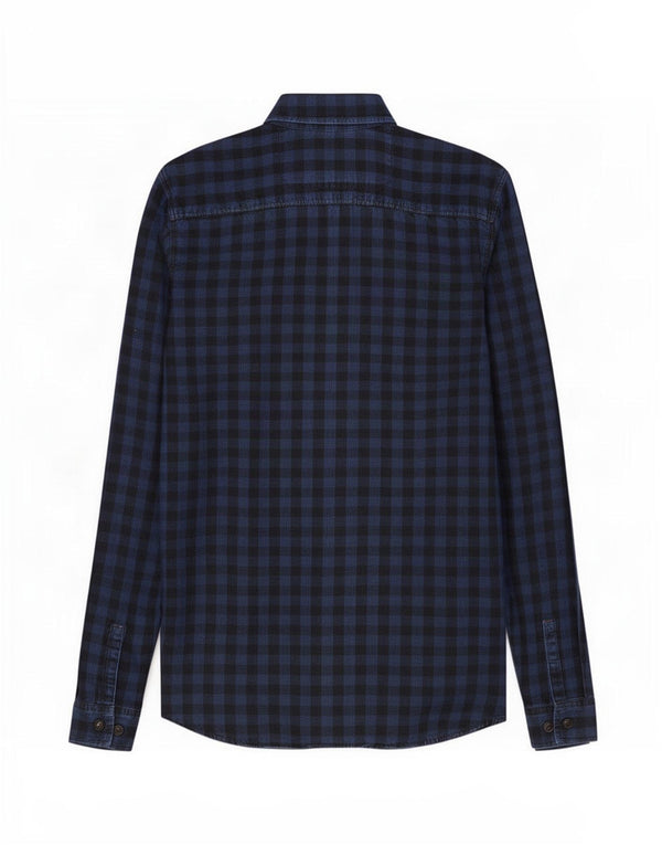 Camisa masculina de trabalho Jack & Jones pequena azul marinho algodão guingão