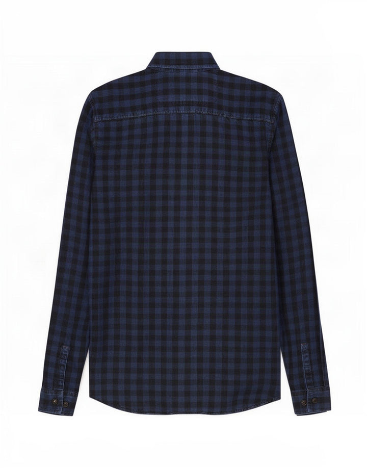 Camisa masculina de trabalho Jack & Jones pequena azul marinho algodão guingão