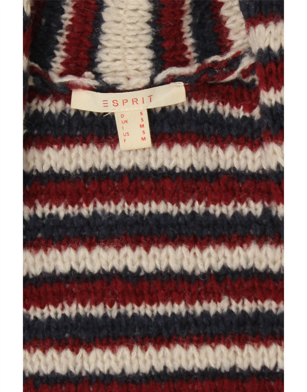 Suéter cardigã feminino Esprit de grandes dimensões Reino Unido 10 pequeno listrado cor de vinho