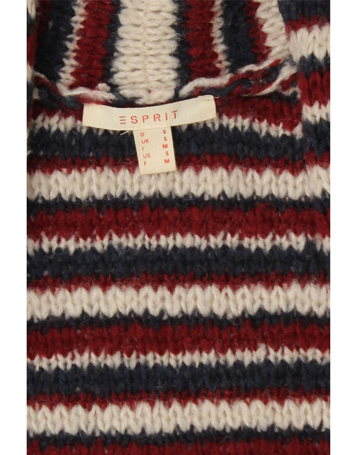 Suéter cardigã feminino Esprit de grandes dimensões Reino Unido 10 pequeno listrado cor de vinho