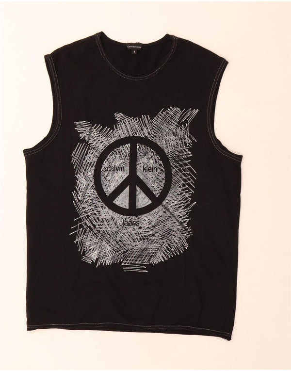 Calvin Klein Jeans feminino solto ajuste gráfico colete top Reino Unido 10 pequeno preto