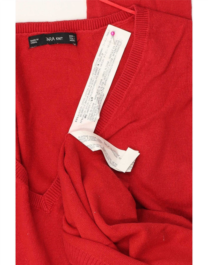 Zara Suéter feminino oversized com decote em V Reino Unido 14 algodão vermelho médio