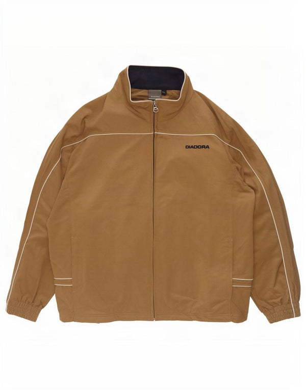 Diadora Mens Velour Tracksuit Top Jacket 2XL Bege Listrado Poliéster