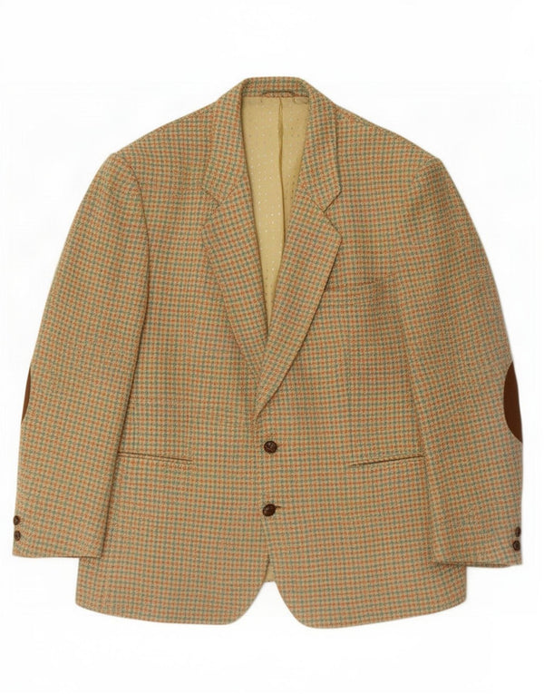 Jaqueta blazer masculina vintage com 2 botões IT 52 XL verde houndstooth lã