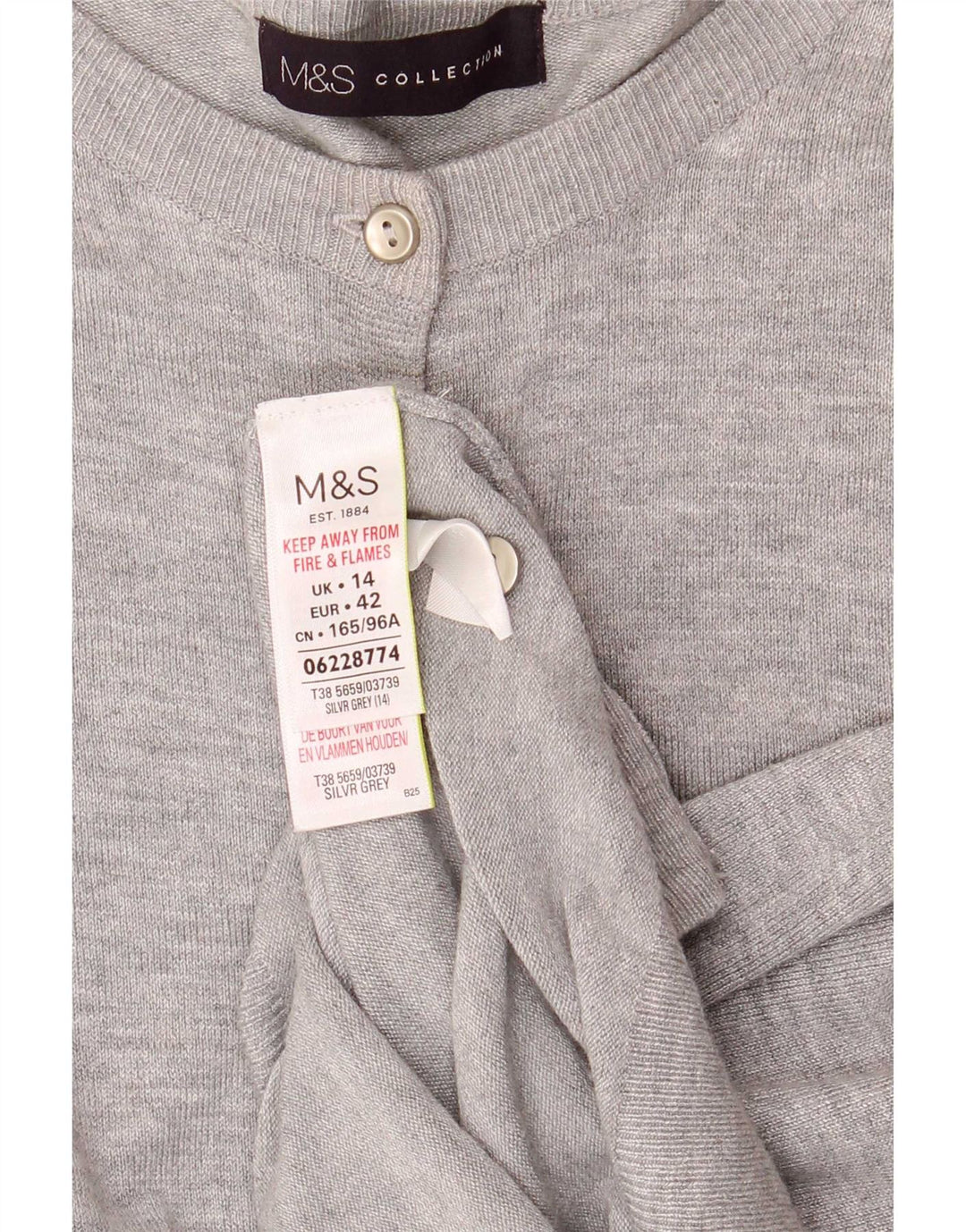 Suéter cardigã feminino Marks & Spencer Reino Unido 14 grande viscose manchada cinza