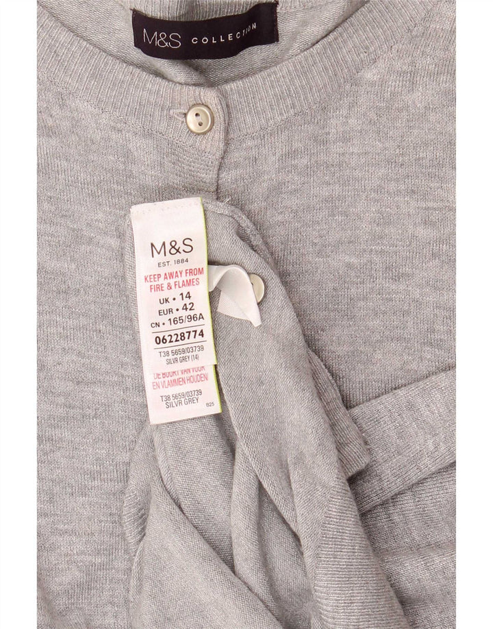 Suéter cardigã feminino Marks & Spencer Reino Unido 14 grande viscose manchada cinza