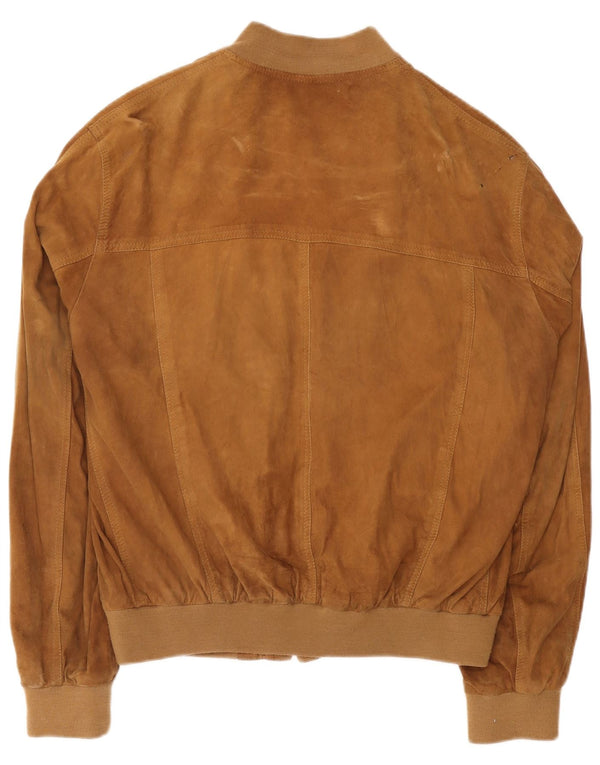 Jaqueta bomber masculina vintage de camurça Reino Unido 42 XL couro marrom