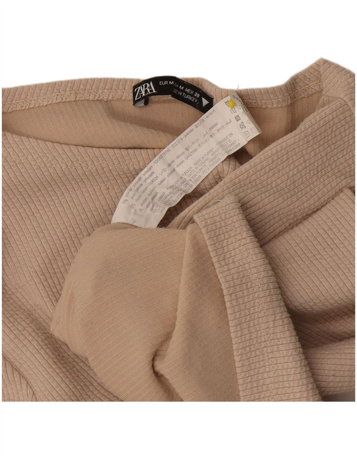 Zara Crop Top Feminino Manga Longa UK 12 Poliéster Bege Médio