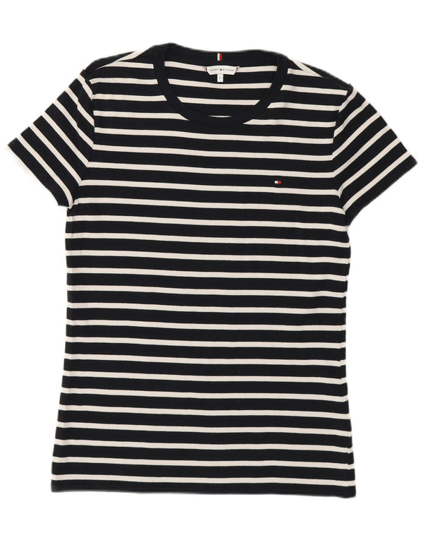 Camiseta feminina Tommy Hilfiger UK 14 grande algodão listrado azul marinho