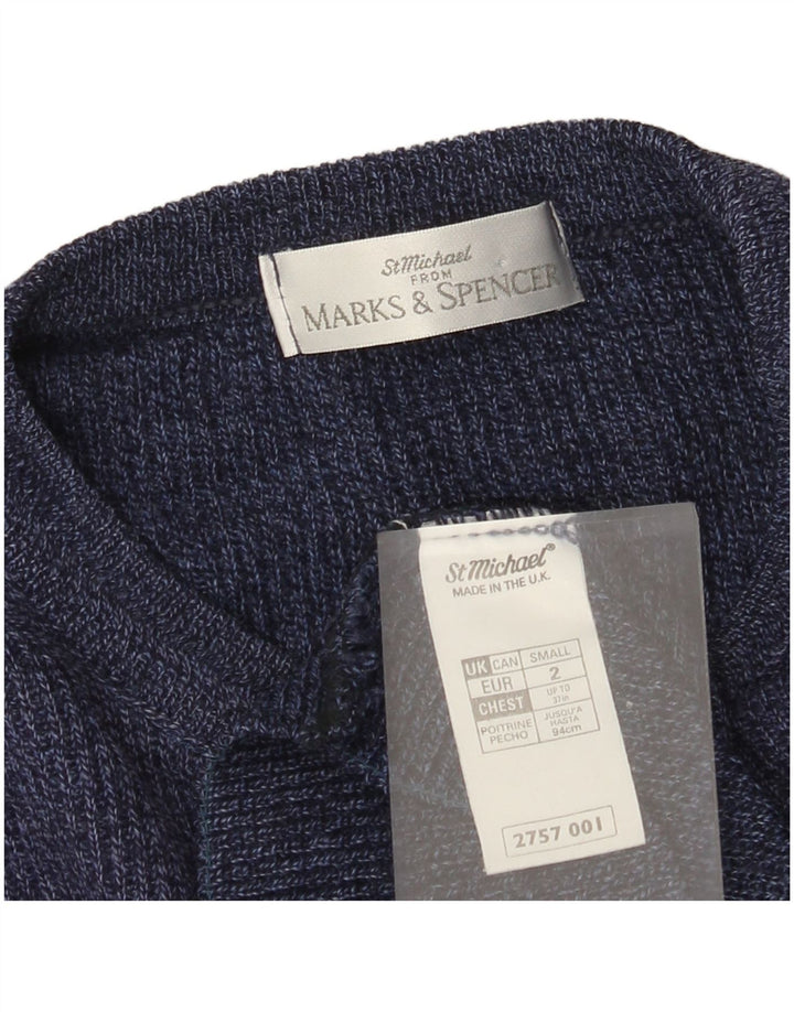Suéter masculino Marks & Spencer com gola redonda, pequeno acrílico azul marinho