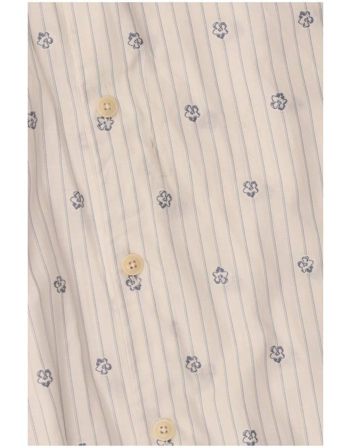 Camisa masculina de manga curta Ted Baker tamanho 3 algodão listrado branco médio