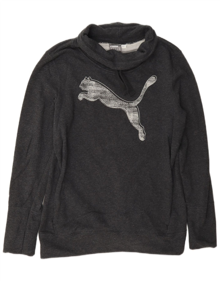 Puma feminino gráfico moletom jumper UK 12 algodão cinza médio