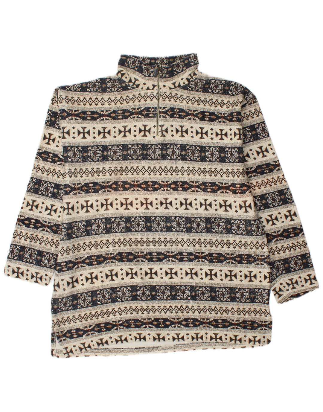 Moletom masculino VINTAGE com zíper e gola grande, bege, algodão Fair Isle