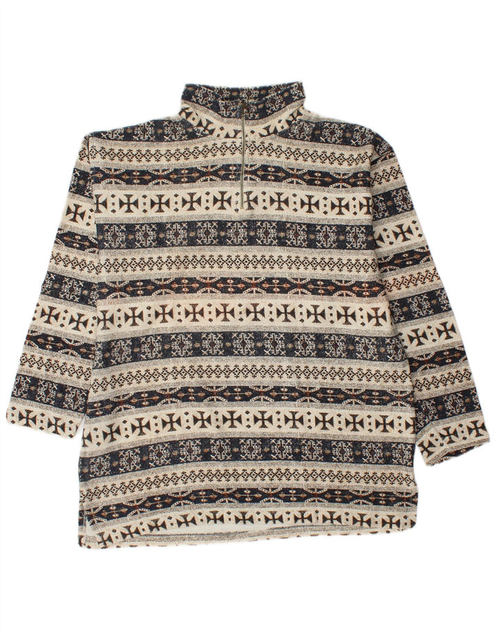 Moletom masculino VINTAGE com zíper e gola grande, bege, algodão Fair Isle
