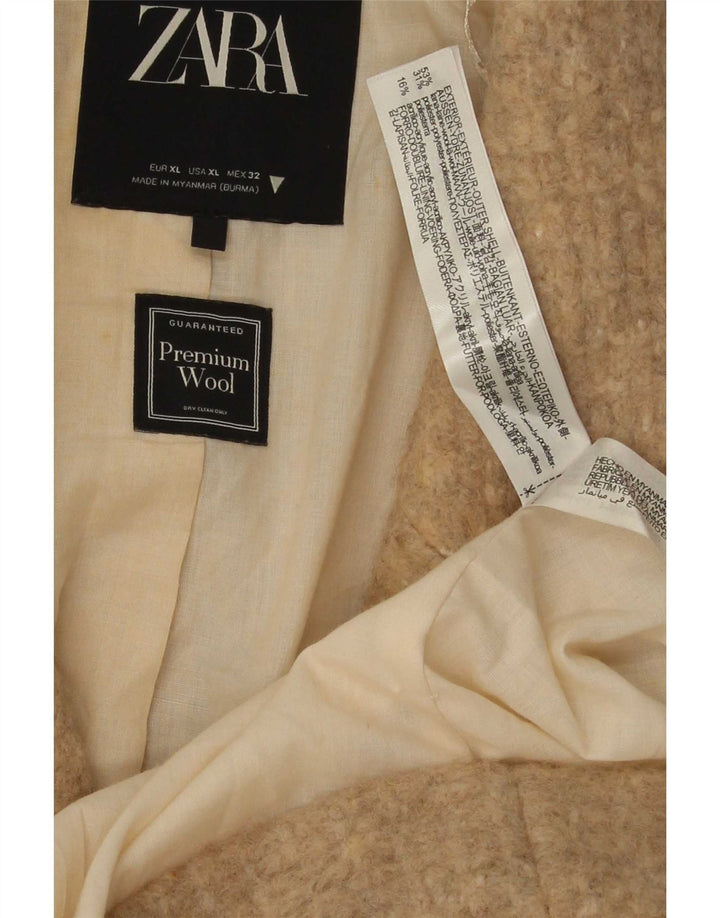 Casaco feminino Zara com peito duplo Reino Unido 42 XL lã bege