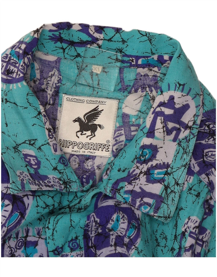 Camisa masculina VINTAGE manga curta XL azul patchwork algodão