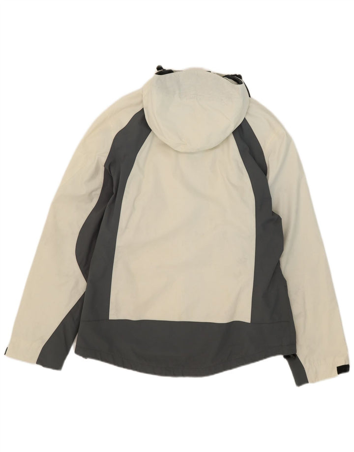 Jaqueta de chuva com capuz masculina vintage UK 40 grande poliamida colorblock branca