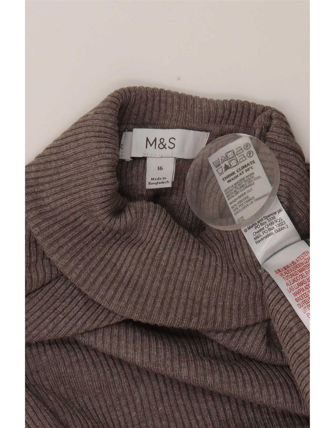 Top feminino Marks & Spencer manga comprida Reino Unido 16 grande viscose cinza