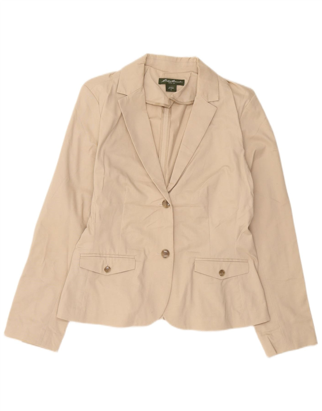 Jaqueta blazer feminina EDDIE BAUER com 2 botões EUA 10 algodão bege grande