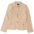 Jaqueta blazer feminina EDDIE BAUER com 2 botões EUA 10 algodão bege grande