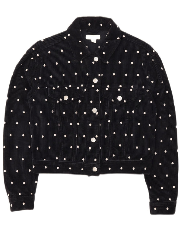 Jaqueta feminina Topshop de veludo cotelê UK 6 XS azul marinho com bolinhas de algodão