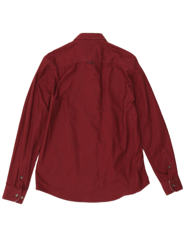 Crew Clothing Mens Camisa Slim Fit Médio Algodão Borgonha