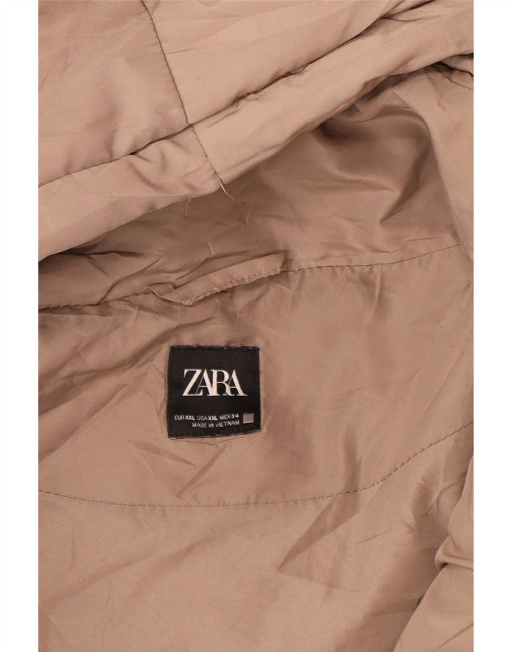 Jaqueta acolchoada com capuz e capuz feminino Zara UK 20 2XL poliéster bege