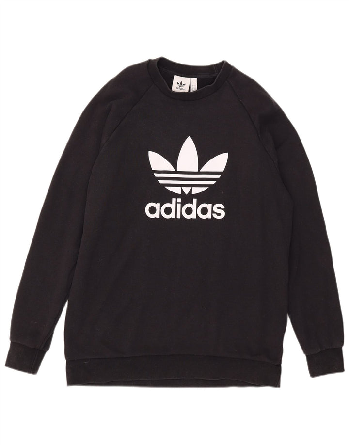 Adidas Mens Graphic Moletom Jumper Grande Algodão Preto