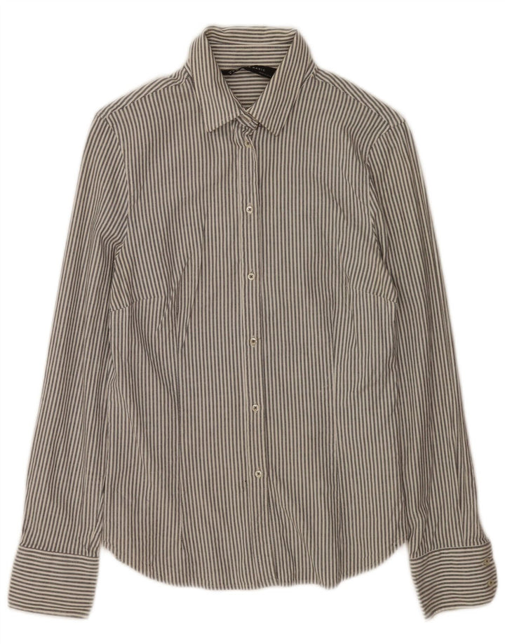 Camisa feminina Zara UK 12 algodão listrado cinza médio