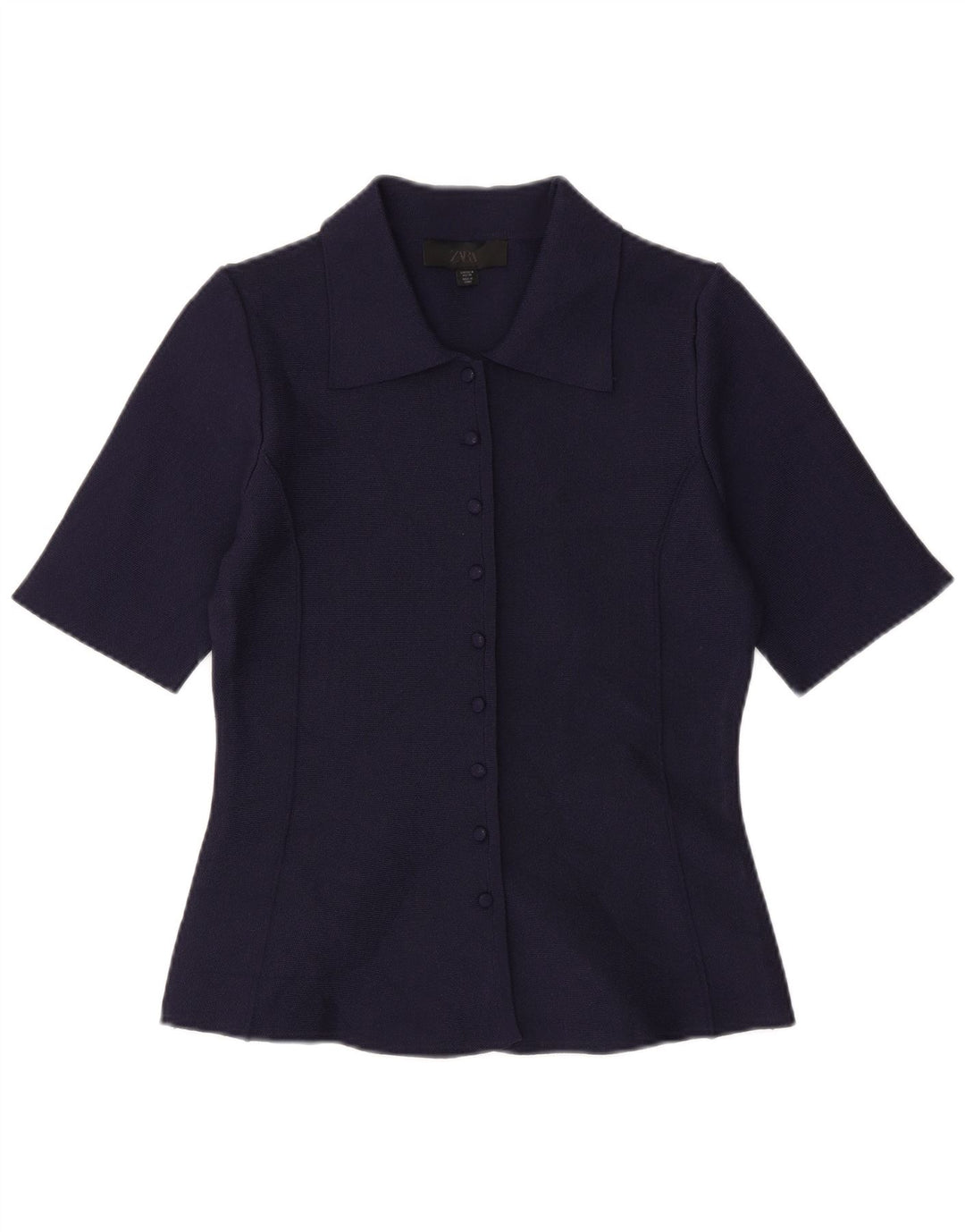 Blusa feminina de manga curta ZARA Reino Unido 12 poliéster azul marinho médio