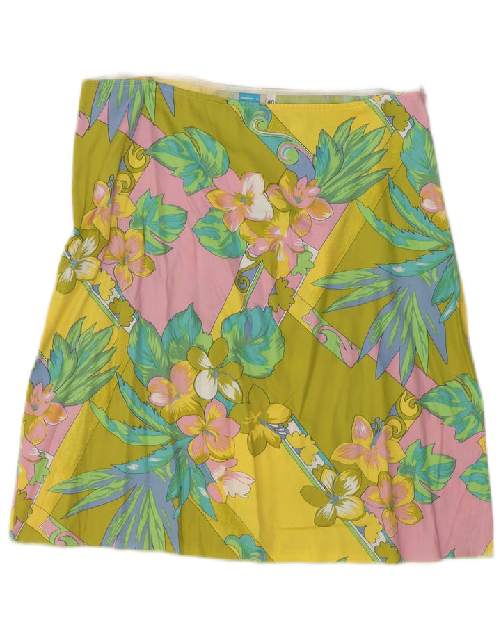 Saia feminina vintage evasê EU 40 médio W30 algodão floral multicolorido