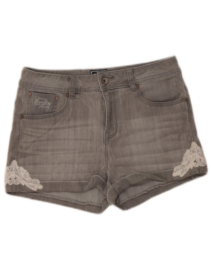 Shorts jeans feminino Superdry W30 algodão cinza médio