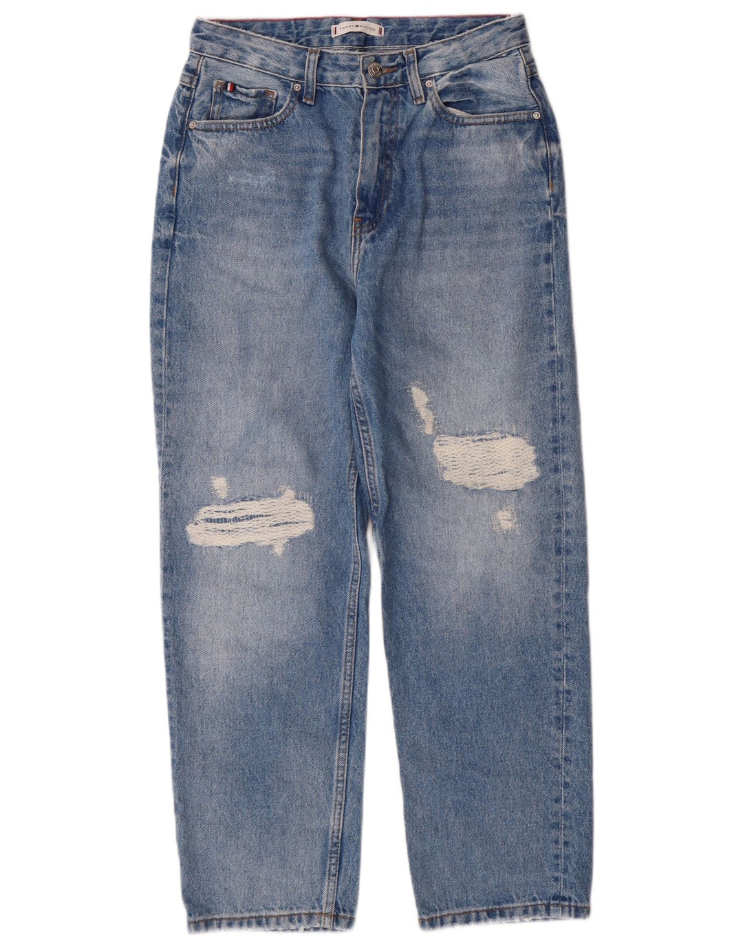 Jeans feminino Tommy Hilfiger desgastado de cintura alta W27 L28 azul clássico