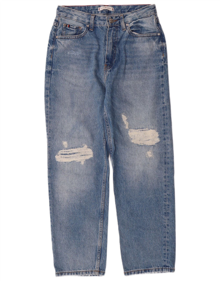 Jeans feminino Tommy Hilfiger desgastado de cintura alta W27 L28 azul clássico
