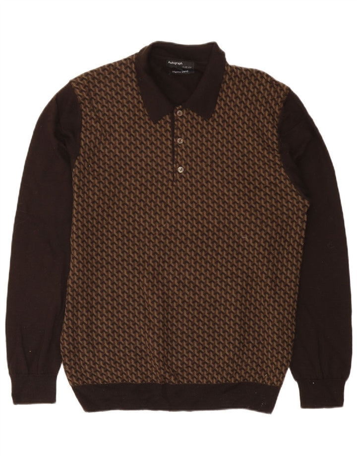 MARKS & SPENCER Suéter masculino Autograph Polo com gola grande marrom