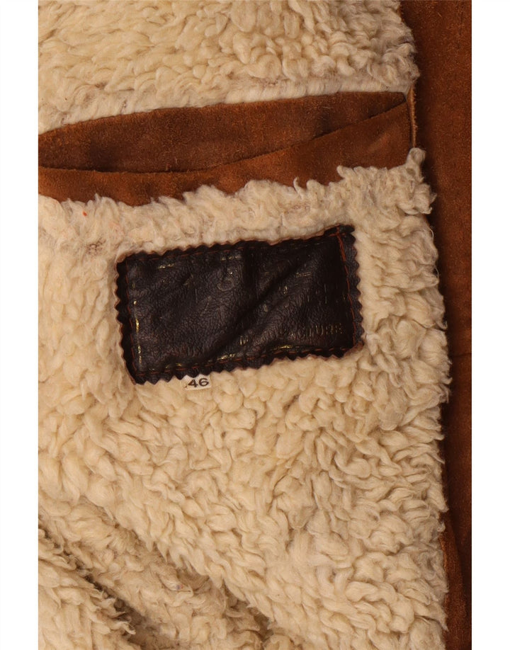 Jaqueta feminina VINTAGE de shearling IT 46 grande couro marrom