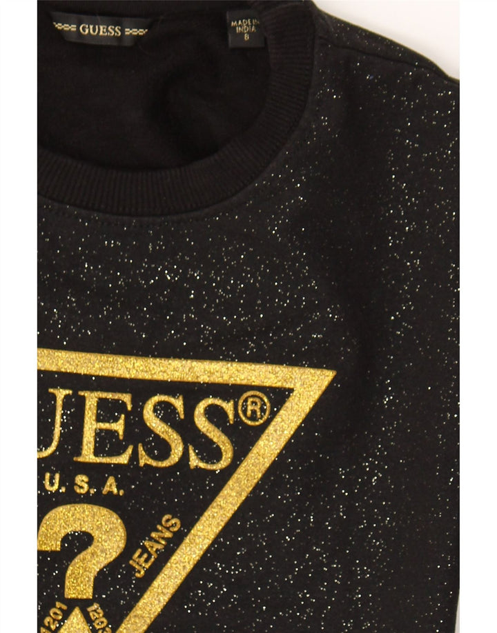 GUESS Girls Graphic Sweatshirt Jumper 7-8 Years Black Cotton Vintage Guess and Second-Hand Guess from Messina Hembry 