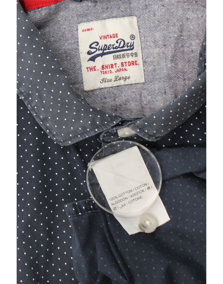 Camisa masculina Superdry de manga curta grande algodão manchado azul marinho