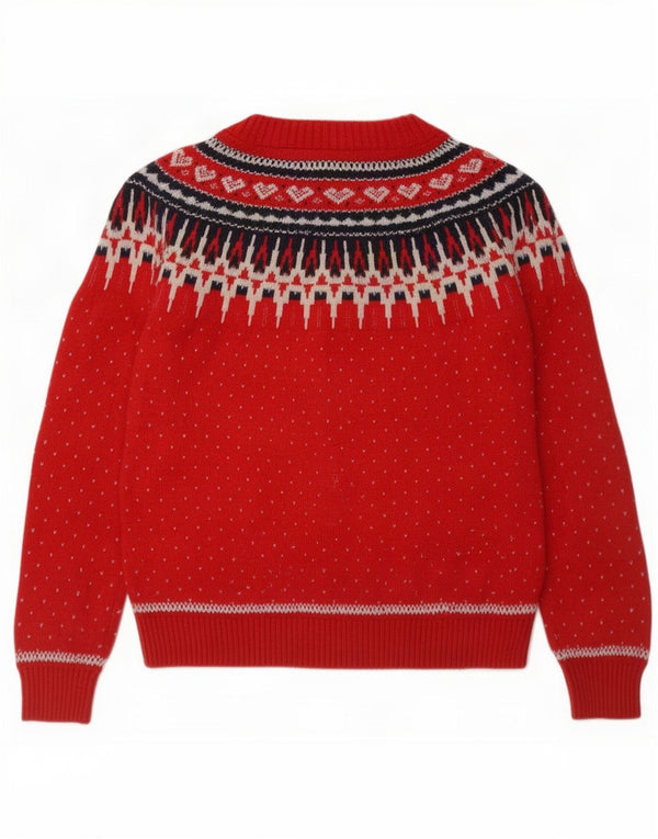 Suéter feminino Fat Face com gola canoa Reino Unido 14 grande algodão vermelho Fair Isle