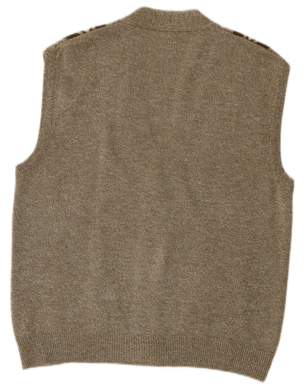 Suéter cardigã masculino vintage sem mangas grande caqui argyle/acrílico diamante