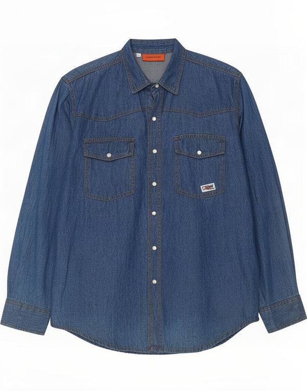 Camisa jeans masculina Kappa de algodão azul marinho médio
