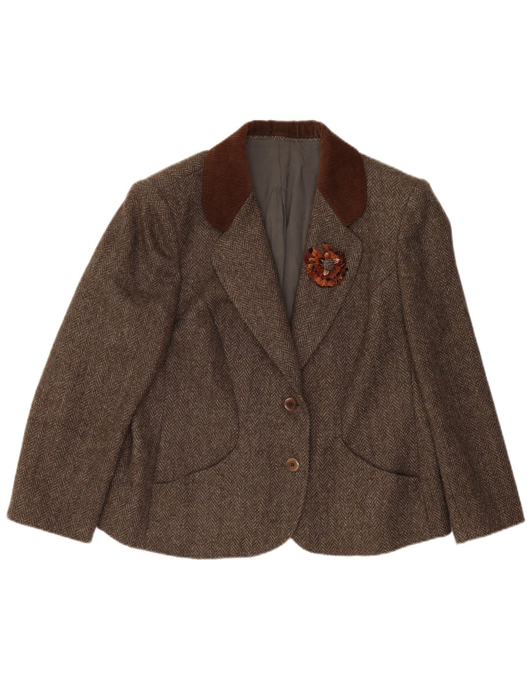 Jaqueta blazer vintage feminina com 2 botões Reino Unido 14 grande espinha de peixe marrom