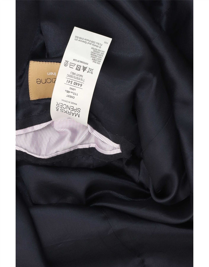 Jaqueta blazer masculina de 2 botões Marks & Spencer Reino Unido 46 XL azul marinho seda