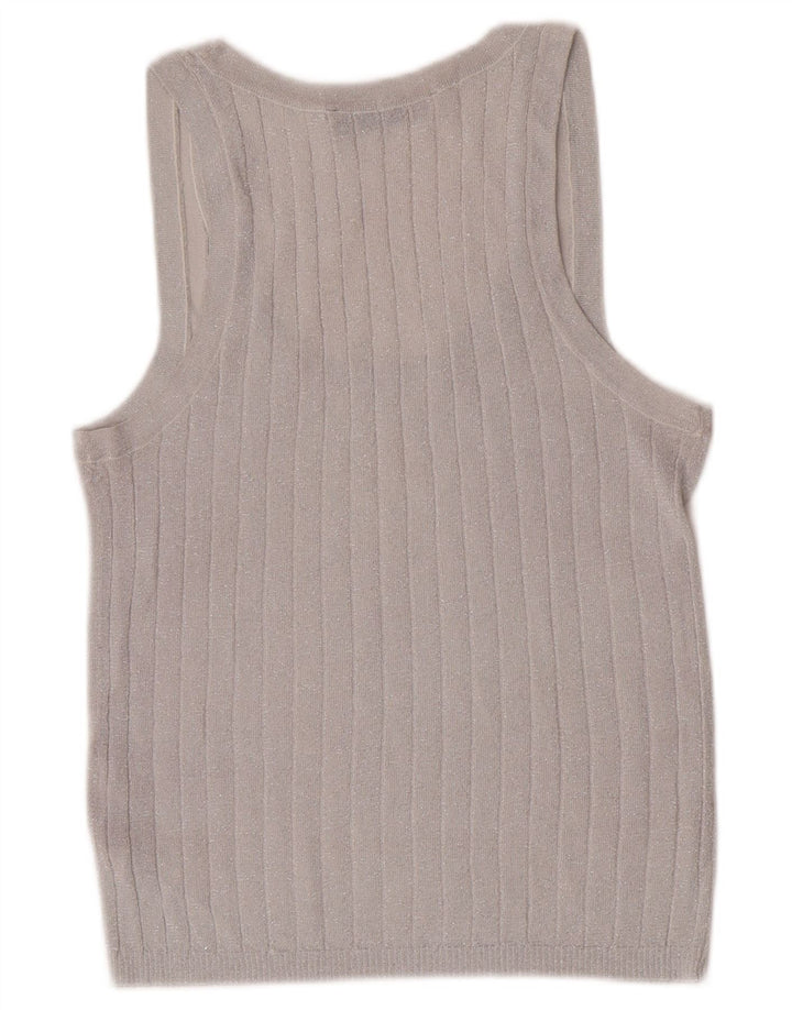 Colete feminino Zara UK 14 grande viscose manchada prateada