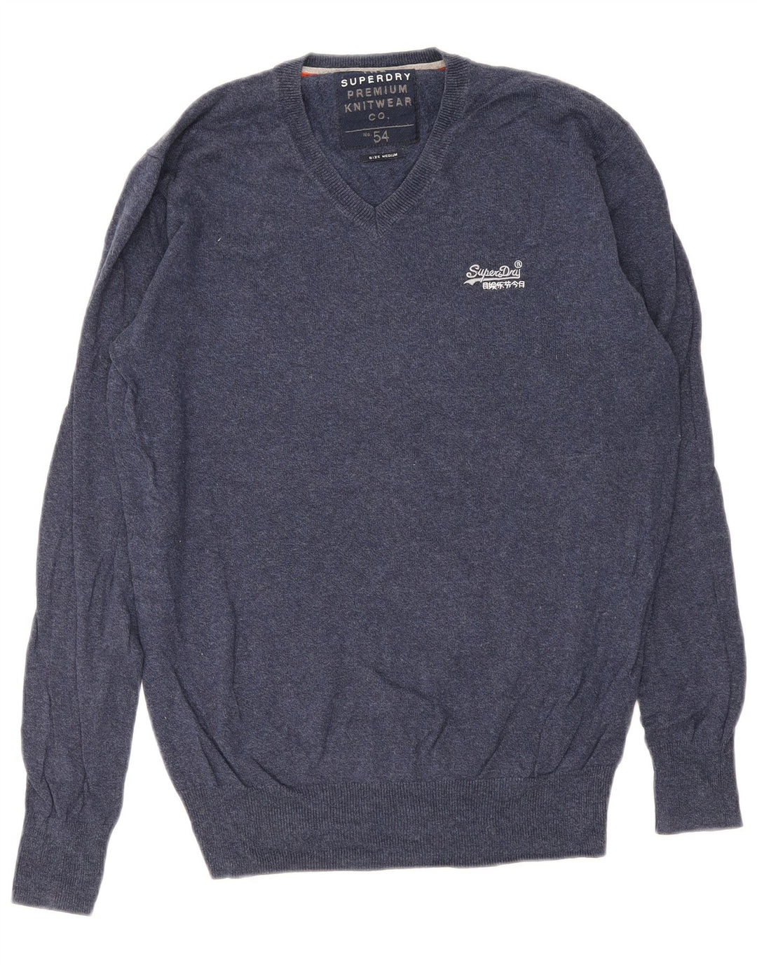 Suéter masculino Superdry com decote em V, algodão azul marinho médio